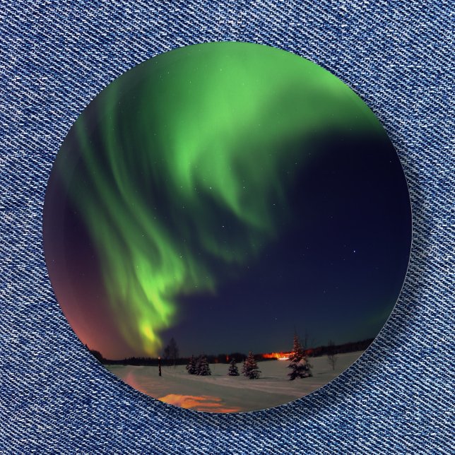 Norrsken vid Bear Lake Nattfoto Knapp (Northern Lights at Bear Lake Night Photo Button)