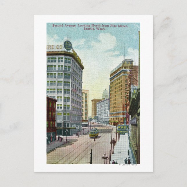 Norrutsikt över Second Ave från Pike Street Vykort (Framsida)