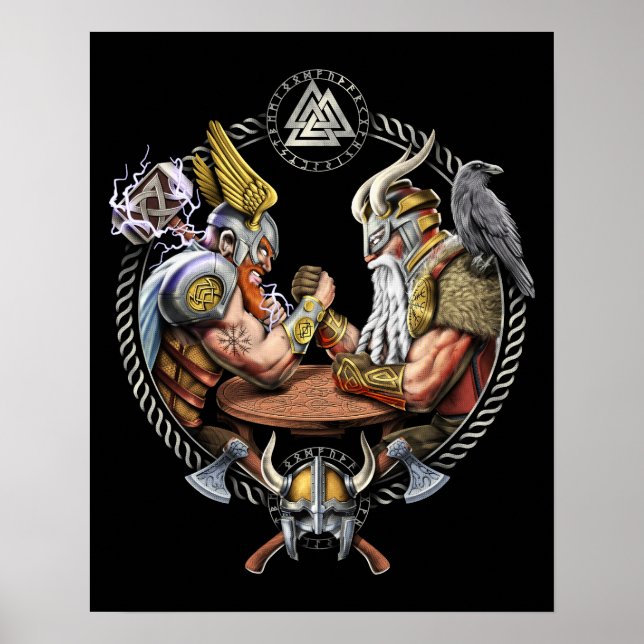 Norse Gods Odin Thor Arm Wrestling Poster (Framsidan)