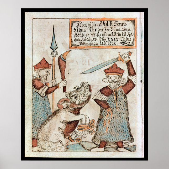 Norse gud Tyr tappar handen till bunden varg Poster (Framsidan)