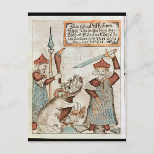 Norse gud Tyr tappar handen till bunden varg Vykort