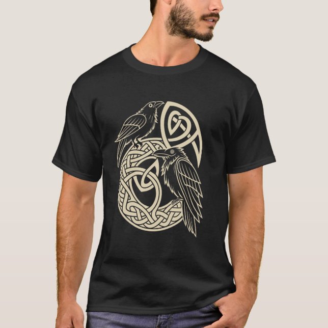 Norse Knotwork Ravens u2013 Huginn & Muninn Viking T Shirt (Framsida)