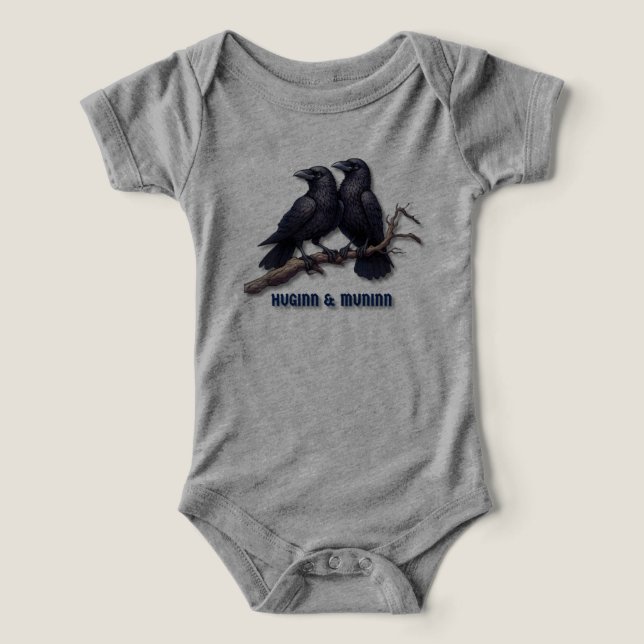 Norse Mythology Baby One-sie, Odins Ravens T Shirt (Design Framsida)
