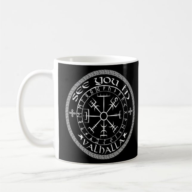 Norse Mythology ser dig i Valhalla Vegvisir Vikin Kaffemugg (Vänster)