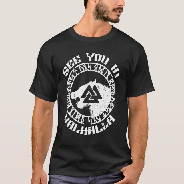 Norse Mythology Varg, se dig i Valhalla Rune Circ T Shirt (Framsida)