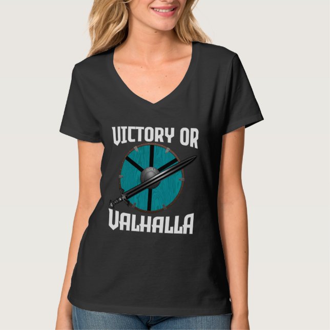Norse Mythology Victory eller Valhalla Viking Shie T Shirt (Framsida)