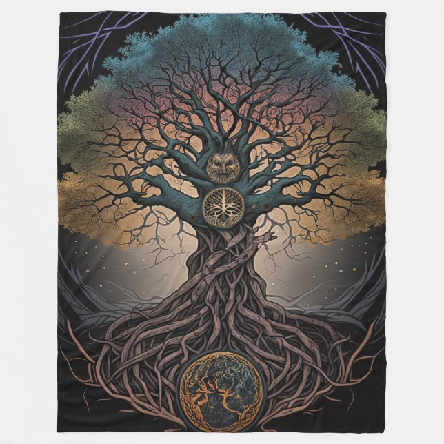 Norse Mythology Yggdrasill Träd Blanket Fleecefilt (Framsidan)