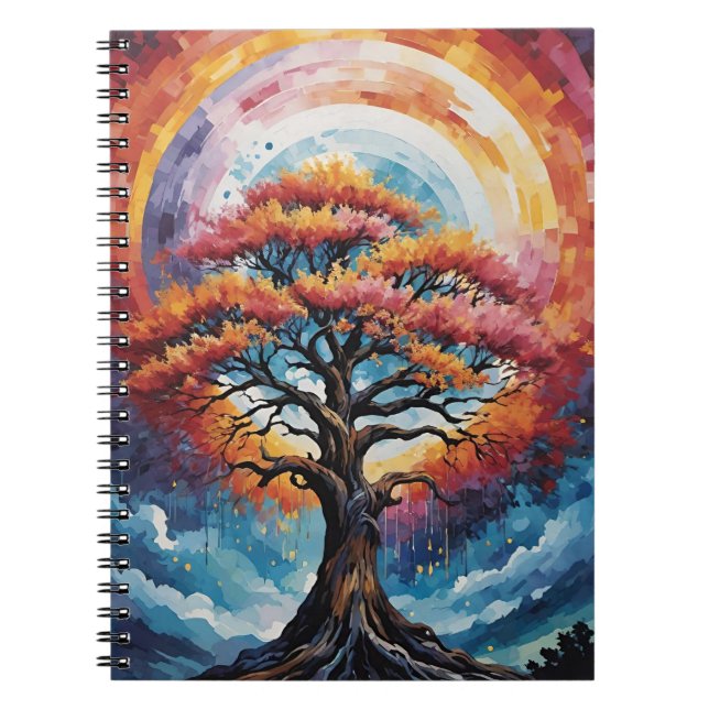 Norse Pagan Orange Yggdrasil Livets träd Vibrant Anteckningsbok (Framsidan)