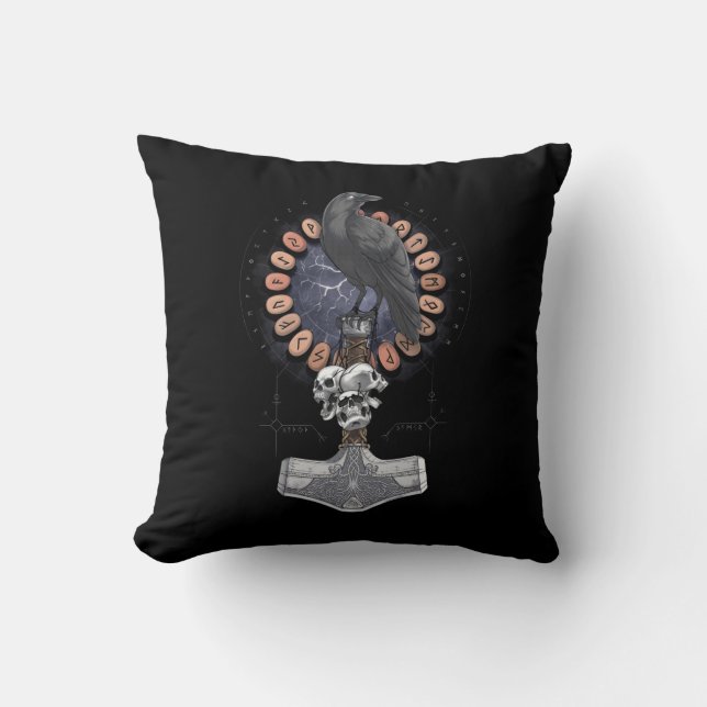 Norse Viking Raven Hammer Kudde (Framsida)