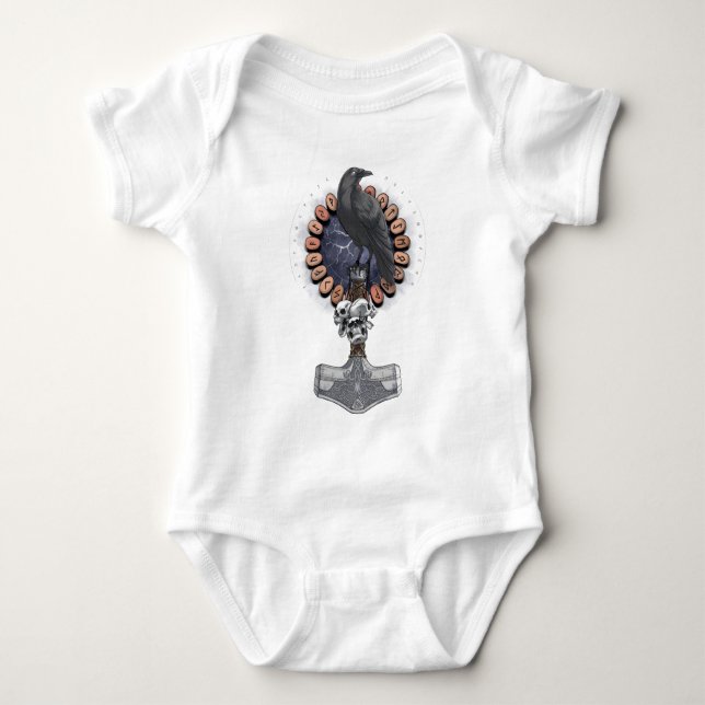 Norse Viking Raven Hammer T Shirt (Framsida)