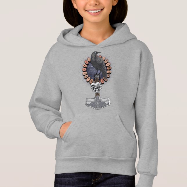 Norse Viking Raven Hammer T Shirt (Framsida)