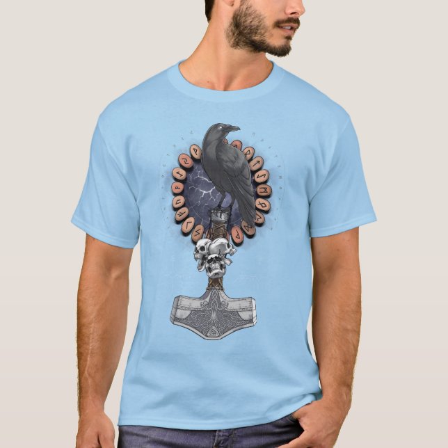 Norse Viking Raven Hammer T Shirt (Framsida)