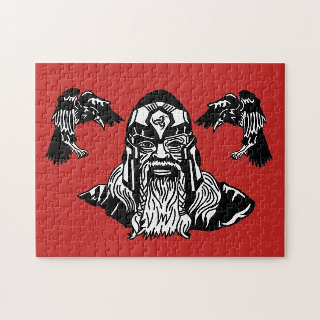 Norsegud Odin med hans Ravens Pussel (Horisontell)