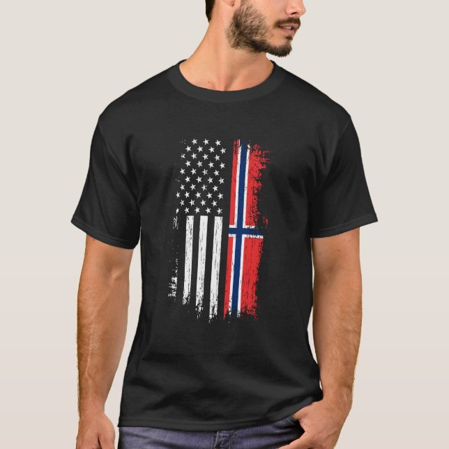 Norsk American Flagga Pride Norge Usa T Shirt (Framsida)