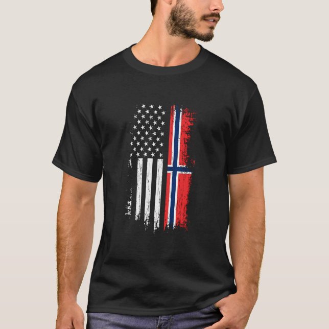 Norsk American Flagga Pride Norge Usa T Shirt (Framsida)