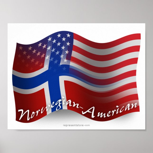 Norsk-amerikansk Wave-Flagga Poster (Framsidan)