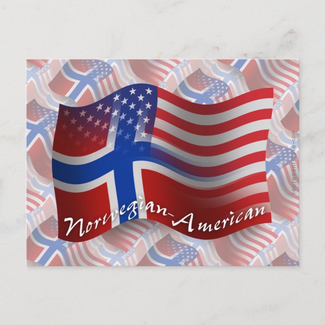 Norsk-amerikansk Wave-Flagga Vykort (Framsida)