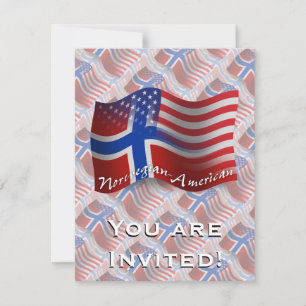 Norsk-amerikanska Waving-Flagga Inbjudningar