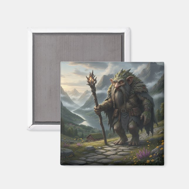 Norsk bergstroll-folklorekonst magnet (Front/Back)