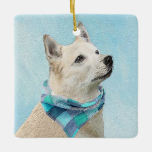 Norsk Buhund Painting - Cute Original Hund Art Julgransprydnad Keramik
