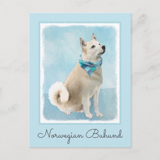 Norsk Buhund Painting - Cute Original Hund Art Vykort (Framsida)