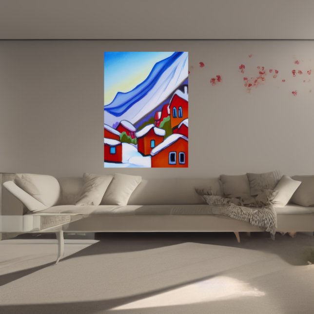 Norsk by i berget | AI Art Poster (Skapare uppladdad)