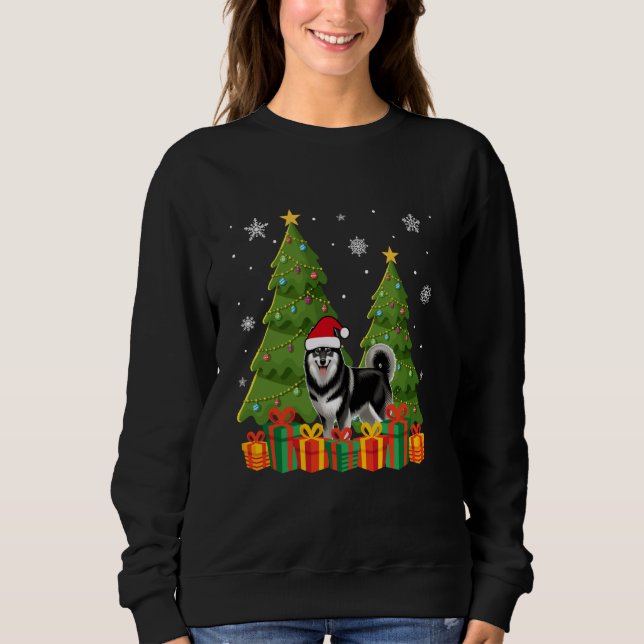 Norsk Elkhound Hund Träd Santa Hat Ugly Ch T Shirt (Framsida)