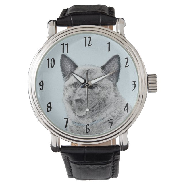 Norsk Elkhound-målning - Original Hund Art Armbandsur (Framsida)