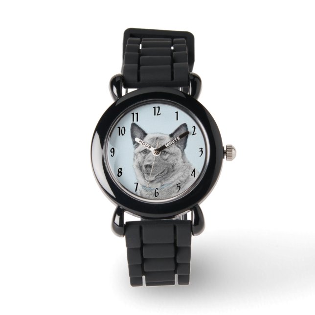 Norsk Elkhound-målning - Original Hund Art Armbandsur (Framsida)