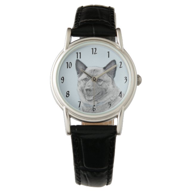 Norsk Elkhound-målning - Original Hund Art Armbandsur (Framsida)