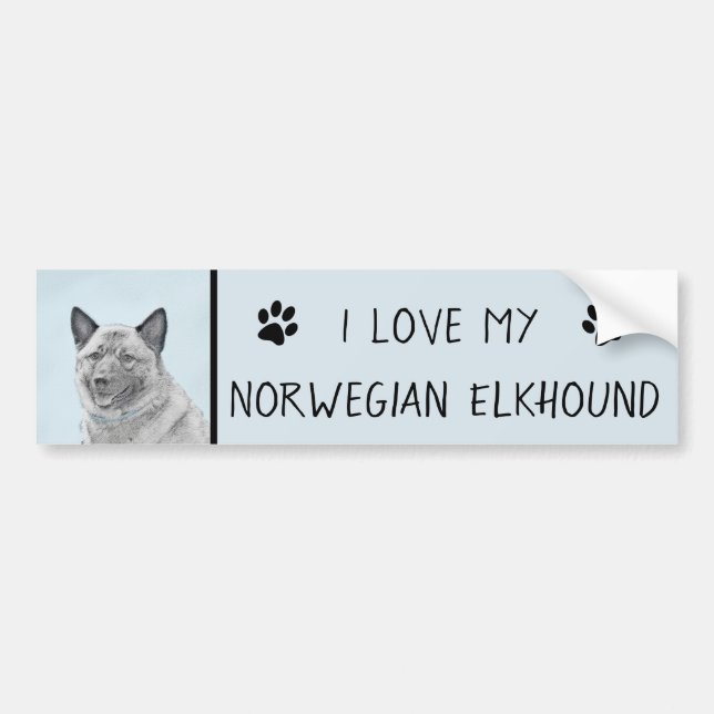 Norsk Elkhound-målning - Original Hund Art Bildekal (Framsidan)