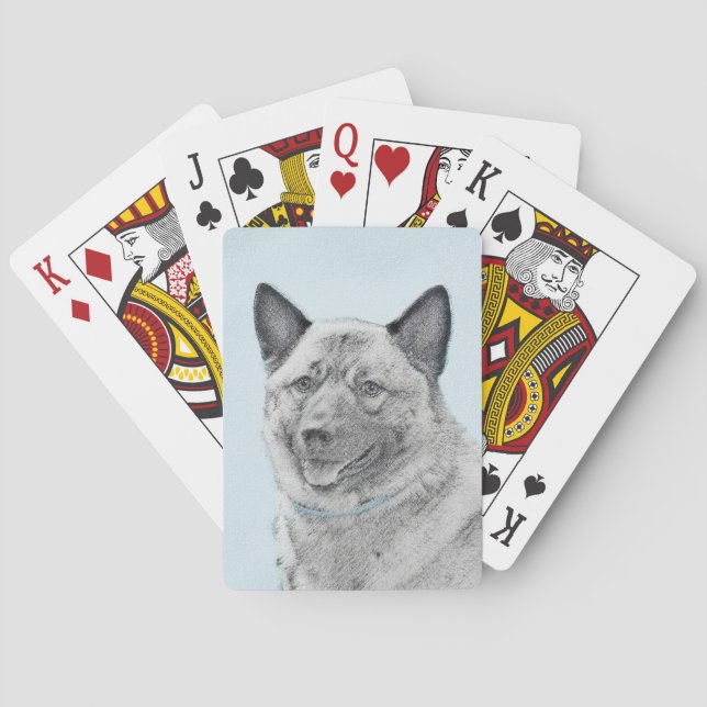 Norsk Elkhound-målning - Original Hund Art Casinokort (Baksidan)
