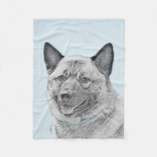 Norsk Elkhound-målning - Original Hund Art Fleecefilt