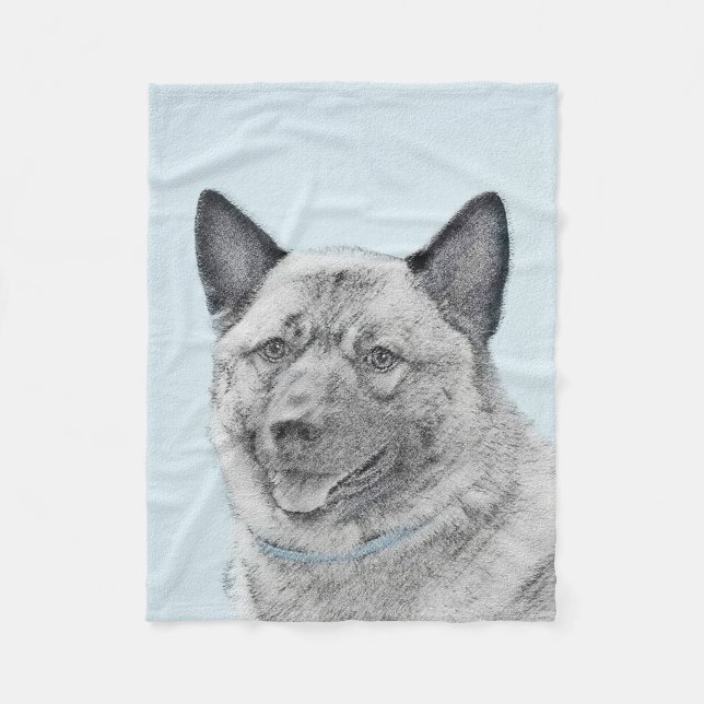 Norsk Elkhound-målning - Original Hund Art Fleecefilt (Framsidan)