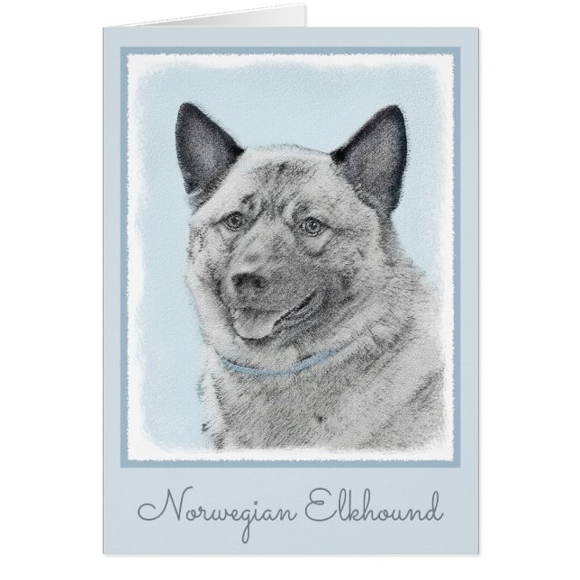 Norsk Elkhound-målning - Original Hund Art Hälsningskort (Framsidan)