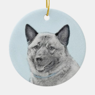 Norsk Elkhound-målning - Original Hund Art Julgransprydnad Keramik
