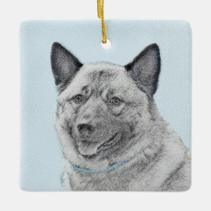 Norsk Elkhound-målning - Original Hund Art Julgransprydnad Keramik