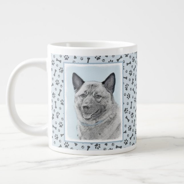 Norsk Elkhound-målning - Original Hund Art Jumbo Mugg (Vänster)