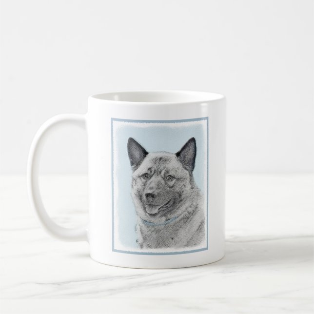 Norsk Elkhound-målning - Original Hund Art Kaffemugg (Vänster)
