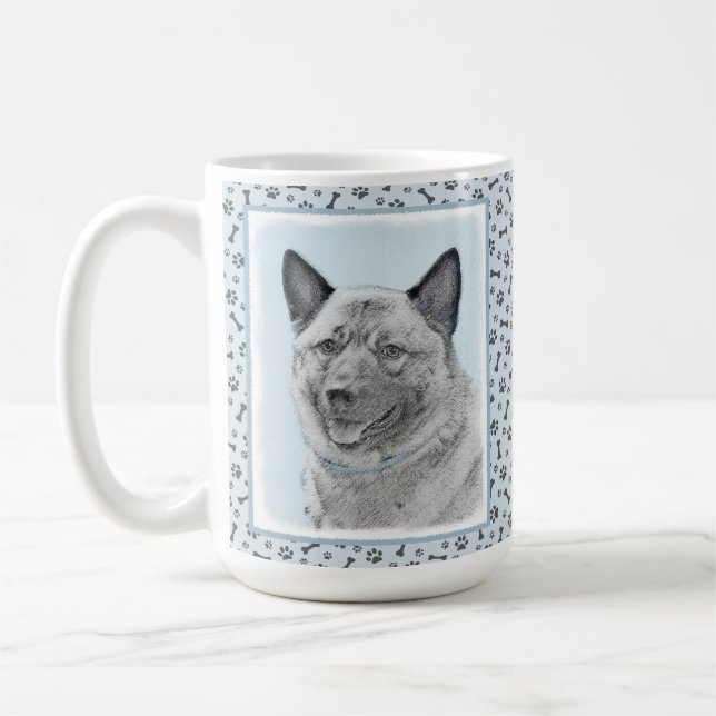 Norsk Elkhound-målning - Original Hund Art Kaffemugg (Vänster)