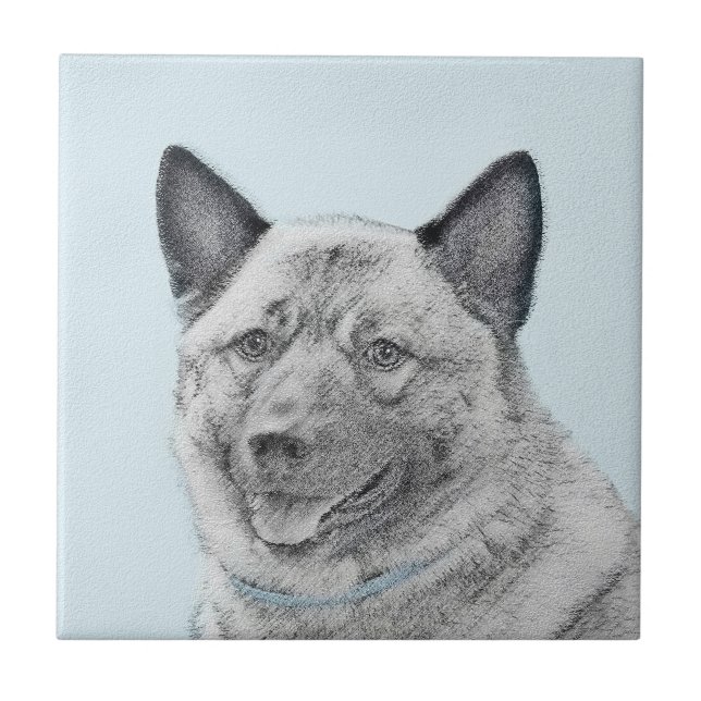 Norsk Elkhound-målning - Original Hund Art Kakelplatta (Framsidan)