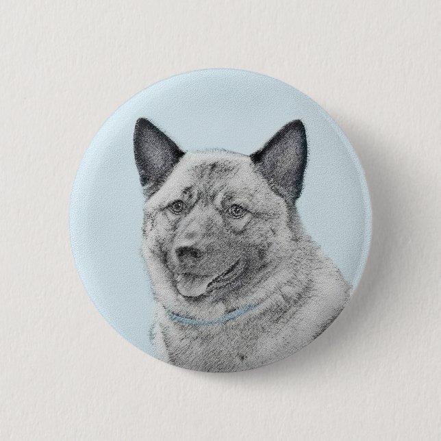 Norsk Elkhound-målning - Original Hund Art Knapp (Framsida)