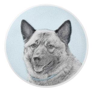 Norsk Elkhound-målning - Original Hund Art Knopp