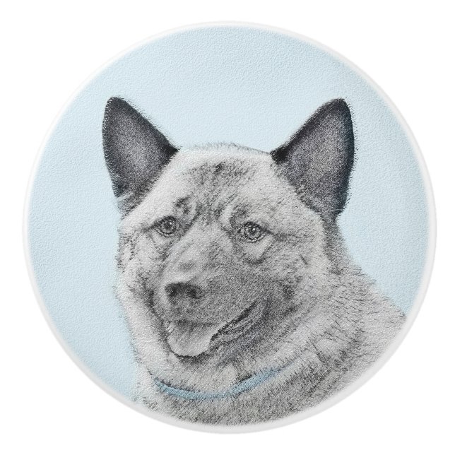 Norsk Elkhound-målning - Original Hund Art Knopp (Framsidan)