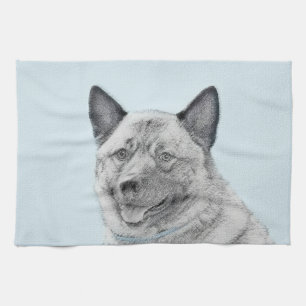 Norsk Elkhound-målning - Original Hund Art Kökshandduk