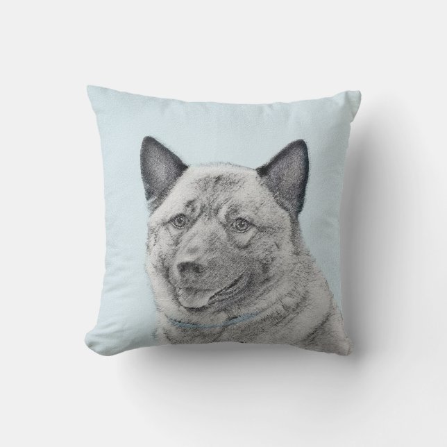 Norsk Elkhound-målning - Original Hund Art Kudde (Framsida)