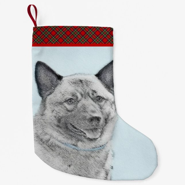 Norsk Elkhound-målning - Original Hund Art Liten Julstrumpa (Framsidan)