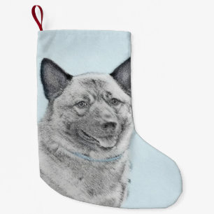 Norsk Elkhound-målning - Original Hund Art Liten Julstrumpa