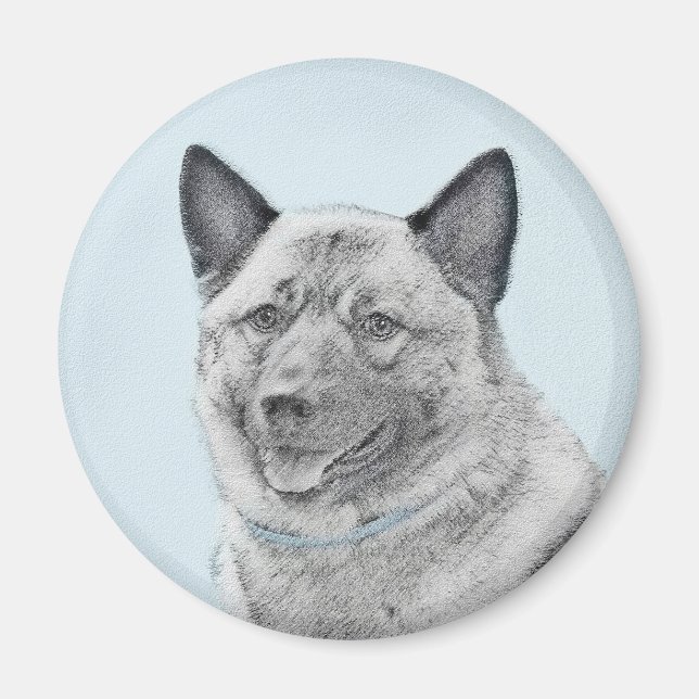 Norsk Elkhound-målning - Original Hund Art Magnet (Framsidan)