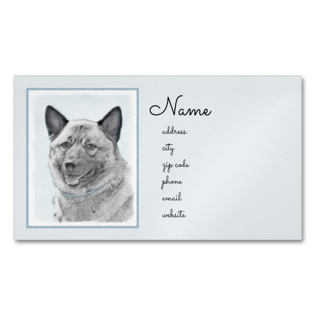 Norsk Elkhound-målning - Original Hund Art Magnetiska Visitkort (Framsida)